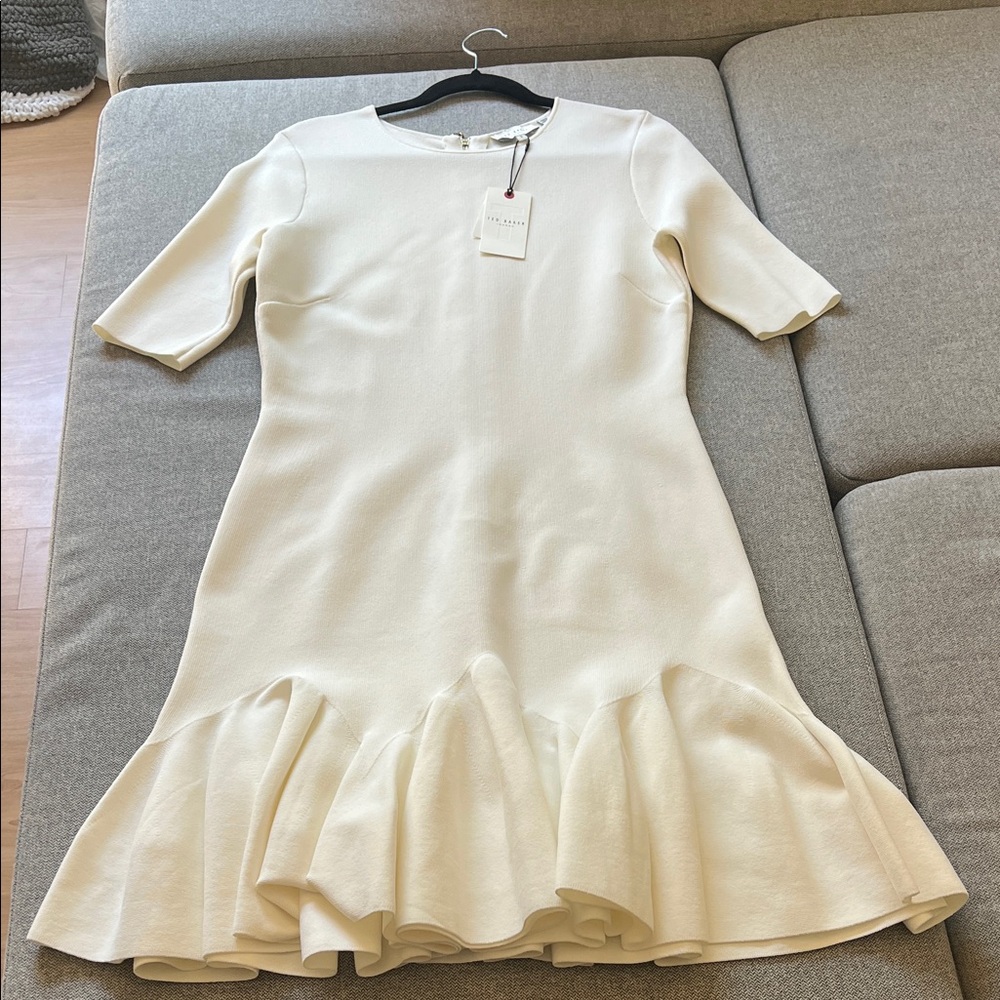 Ted Baker Cream Ruffle Hem Midi Dress